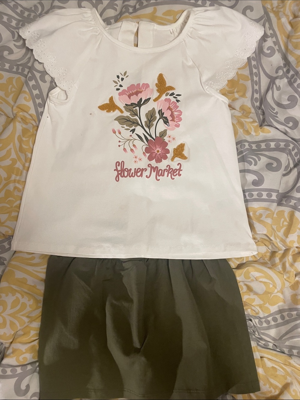 Cynthia Rowley White Top and Olive Green Skort Kids Matching Set